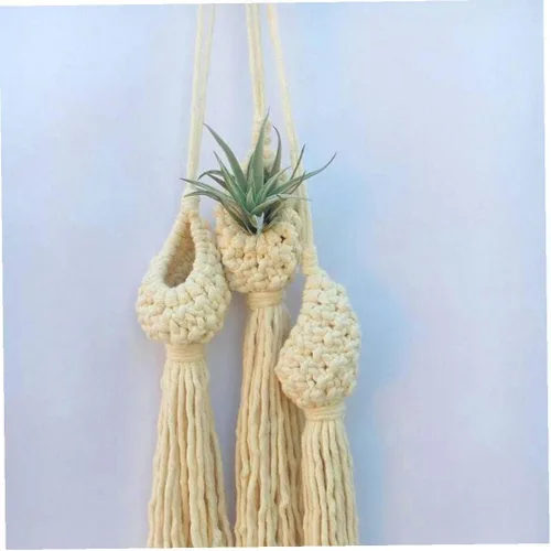 Vista 6 de 2 soportes para plantas de aire de macramé, cordón de algodón, colgador de plantas de aire, mini macetas colgantes para decoración de dormitorio