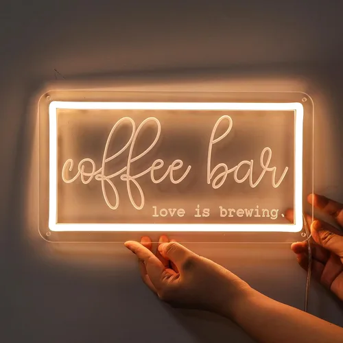 Vista 13 de Letrero de neón "But First Coffee" para decoración de pared, de 17 * 16 pulgadas, LED blanco cálido regulable con adaptador de corriente de 12V
