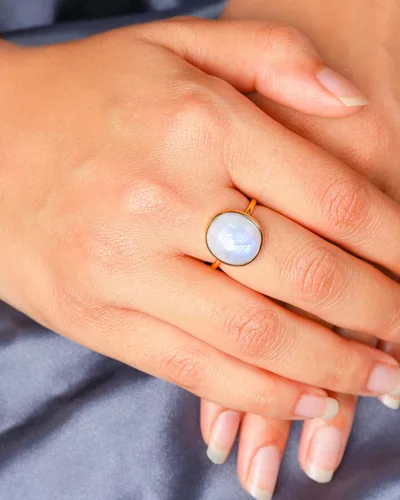 Vista 4 de YoTreasure Anillo solitario chapado en oro de 14 quilates de plata 925 verde ostra azul cobre turquesa piedra lunar labradorita ágata dendrítica