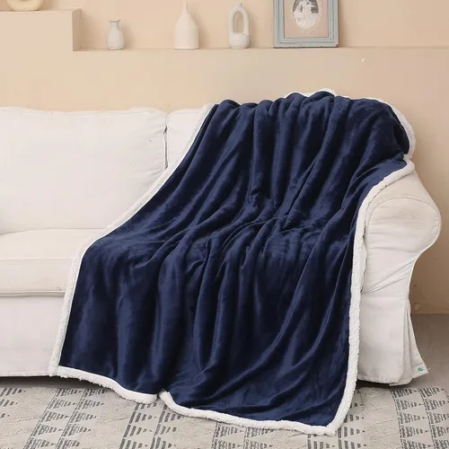 Vista 2 de Catalonia Manta Sherpa de Lana Azul Marino, Manta de Felpa de Visón Súper Suave para Sofá, Manta Mullida y Esponjosa para Cama y TV, Mantas Pesadas