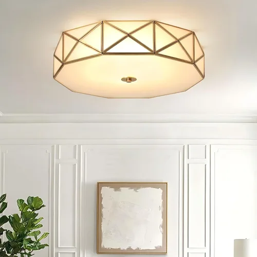 Vista 10 de LIGHTLAND Lámpara de Techo de Montaje al Ras de 13.8 Pulgadas, Lámpara de Techo de Latón de 3 Luces con Pantalla de Vidrio, Accesorios de Luz