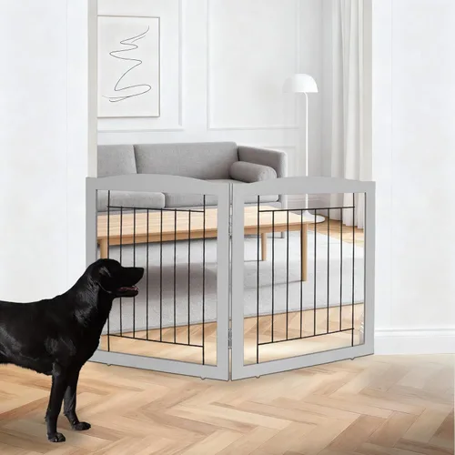 Vista 14 de ZJSF Puerta plegable independiente para perros para casa, puerta de madera extra ancha para cachorros, escaleras, puertas para mascotas, valla alta