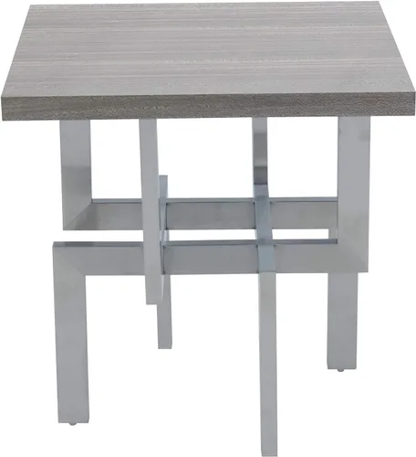 Vista 3 de Armen Living Illusion Mesa auxiliar de madera gris con base de acero inoxidable cepillado