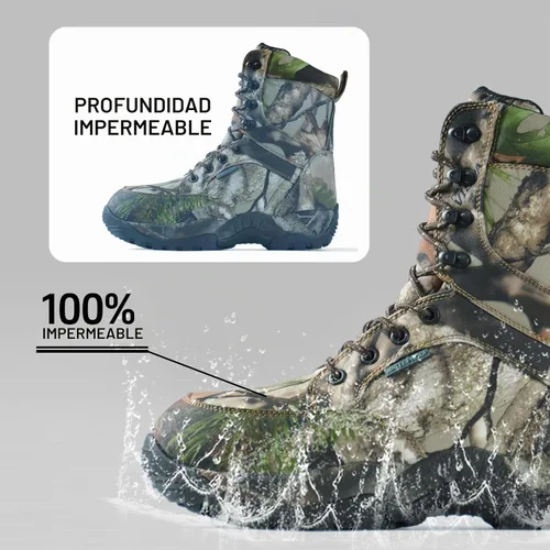 Vista 4 de Botas de caza impermeables para hombre, 8 pulgadas, ligeras, aisladas, camufladas, para exteriores, 14.11 oz Thinsulate