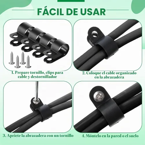Vista 6 de Hicarer Paquete de 50 abrazaderas de cable tipo R, clips de sujeción de cable de montaje de tornillo de nailon con 50 tornillos para gestión de Negro