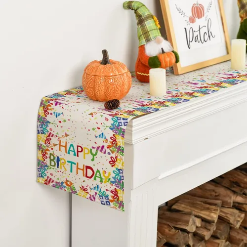 Vista 5 de Artoid Mode Camino de mesa de feliz cumpleaños, regalos de lunares, sombreros de cocina, decoración de mesa de comedor para exteriores y fiestas