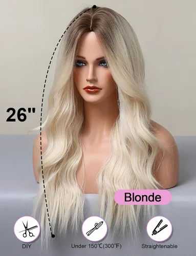 Vista 4 de HAIRCUBE Pelucas rubias largas para mujer, peluca de cabello sintético rizado y ondulado para uso diario