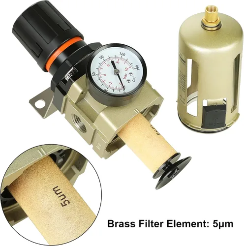 Vista 7 de Hromee Combo de regulador de filtro comprimido de 1/2 pulgada, compresor de aire, separador de trampa de aceite de agua con manómetro, drenaje