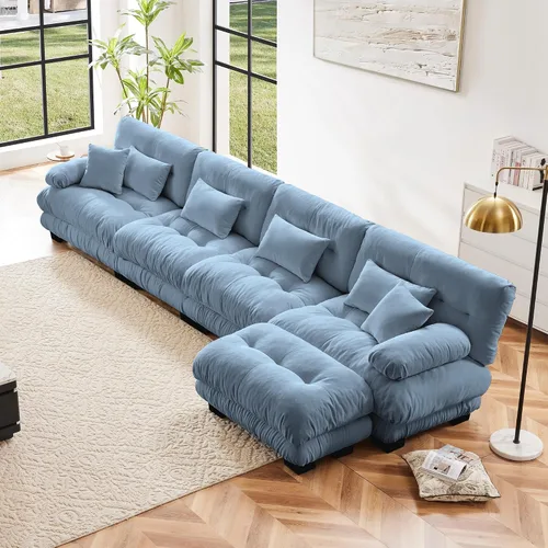 Vista 76 de Otomana beige para sofá modular modular, sofá individual, asiento otomano para sofá modular convertible, sofás de terciopelo para sala de estar