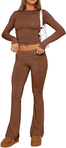 Vista 3 de Hafailia Leggings casuales y suaves para mujer, ajustados, doblados sobre la cintura, pantalones de yoga