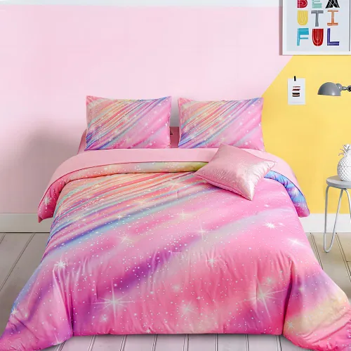 Vista 11 de Btargot Juego de edredón súper suave de 6 piezas con patrón de estrellas en degradado y anillo, juego de ropa de cama con rayas onduladas