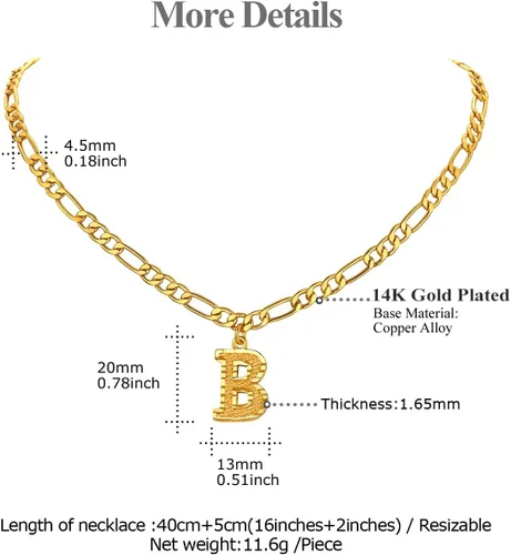 Vista 4 de FOCALOOK Collares de letras iniciales de oro para mujeres y hombres, chapados en oro de 14 quilates, cadena de letras iniciales de la A a la Z, 16