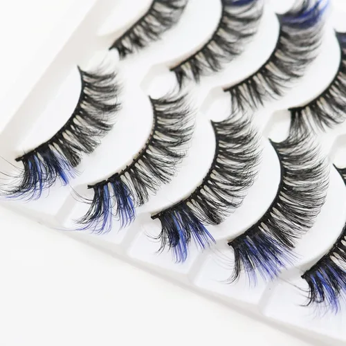 Vista 4 de DAODER Pestañas postizas de colores, pestañas postizas esponjosas con color azul, de 0.55 a 0.63 pulgadas, rizo C medio, volumen completo, pestañas