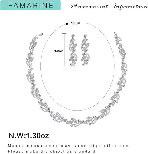 Vista 6 de FAMARINE Juego de joyas de novia plateadas, aretes de gota de boda de cristal transparente para novia dama de honor, Metal Diamante de imitación