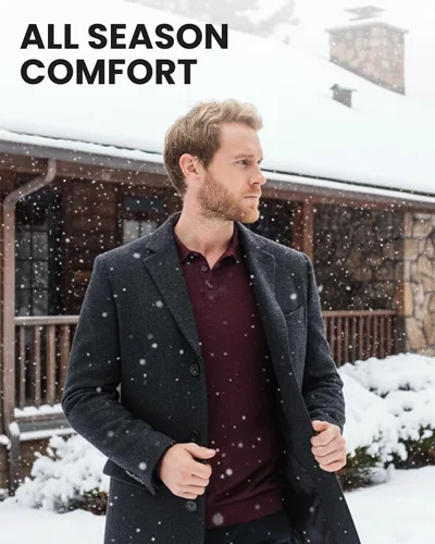 Vista 8 de 100% Merino Wool Polo Shirt Men - Short & Long Sleeve Shirt Base Later Largo negro