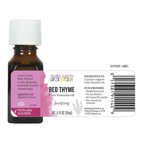 Vista 5 de Aceite esencial de tomillo rojo Aura Cacia Probado por GC/MS para pureza 15 ml (0.5 fl. oz.)