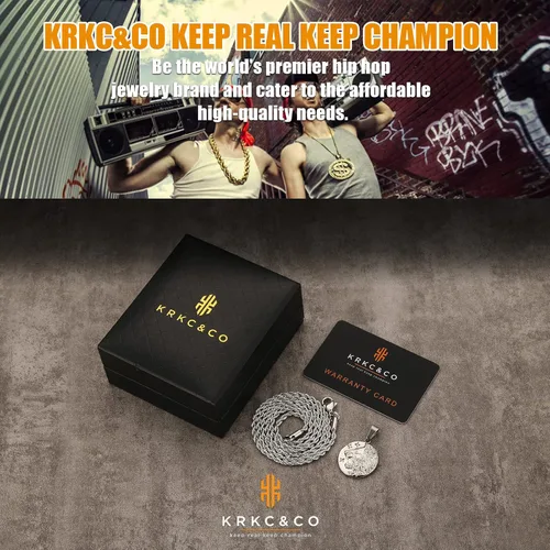 Vista 6 de KRKC&CO - Collar con dije de moneda, cadena de medallón de oro, brújulaSan CristóballeónMedusaÁngel círculo vintage collar de moneda para hombres