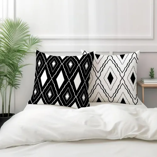 Vista 4 de Fundas de almohada bohemias en blanco y negro, fundas de almohada geométricas, fundas de almohada abstractas, fundas de almohada modernas