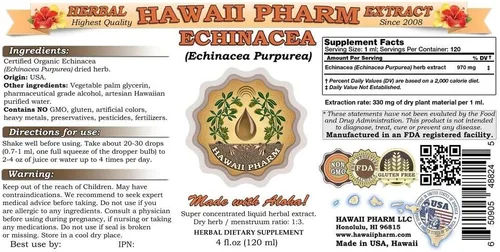 Vista 2 de Hawaii Pharm Extracto líquido de equinácea (Echinacea Purpurea) 4x4 oz