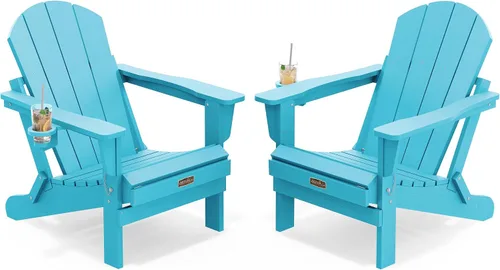 Vista 55 de SERWALL Silla Adirondack plegable para exteriores, silla de patio con portavasos - Ejército