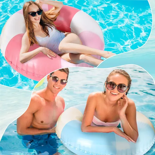 Vista 7 de JarThenaAMCS 4 flotadores inflables para piscina, 4 colores, anillos de natación retro a rayas, tubos de piscina para adultos, adolescentes, verano