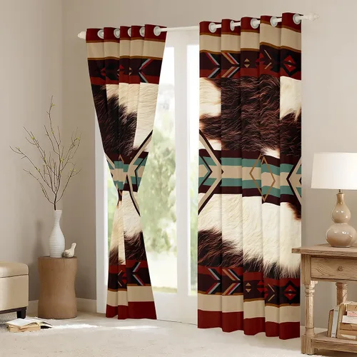 Vista 3 de Cortinas Opacas con Estampado de Piel de Vaca 30%-50% Cortinas Oscurecedoras de Piel de Animal de Granja Occidental para Dormitorio Sala de Estar