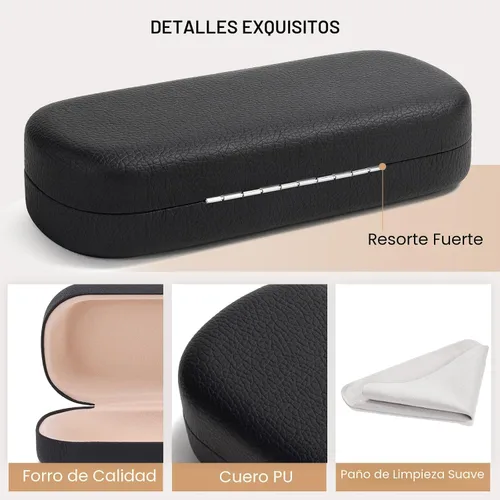 Vista 5 de Marvolia Estuche para gafas de sol, funda rígida grande de piel sintética para gafas de sol Negro
