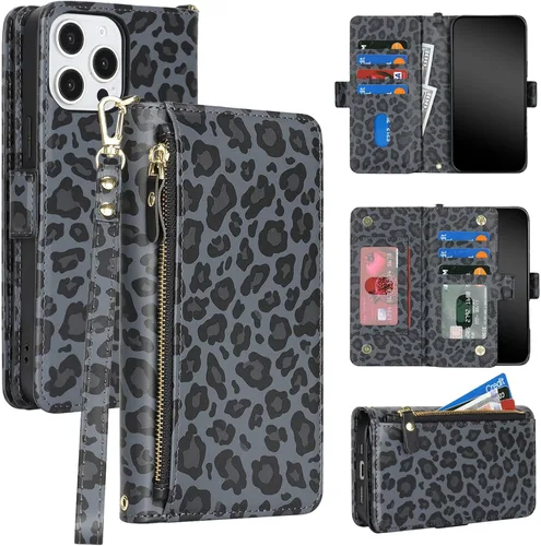 Vista 20 de Funda para iPhone 13 Pro Max/12 Pro Max con correa, leopardo beige Beige (Beige Leopard)