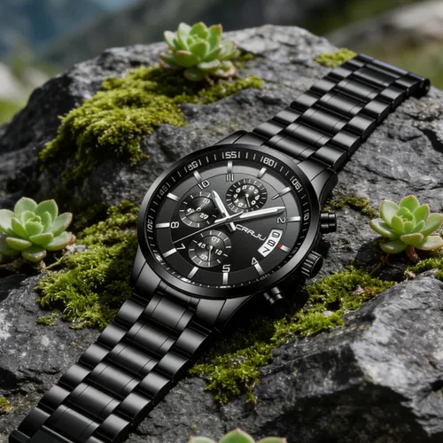 Vista 2 de CRRJU - Relojes de moda para hombre de acero inoxidable, cronógrafo, impermeables con fecha, de pulsera, correa de acero inoxidable, resistente al