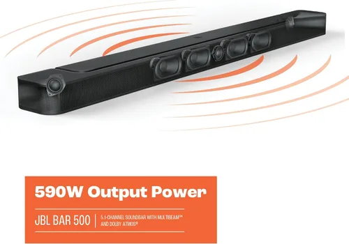 Vista 5 de JBL Bar 500: Barra de sonido de 5.1 canales con MultiBeam™ y Dolby Atmos® (renovada)