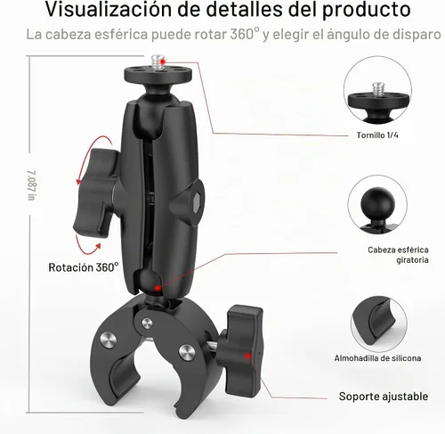 Vista 3 de Taisioner Soporte de abrazadera para cámara de 3.6 pulgadas, brazo de enchufe de cabeza de bola de 360°, brazo mágico de 1/4 pulgadas para Canon