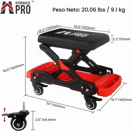 Vista 2 de Asiento de arrastre automotriz con ruedas rodantes, taburete mecánico con capacidad de 300 libras, taburete de garaje resistente con almohadilla