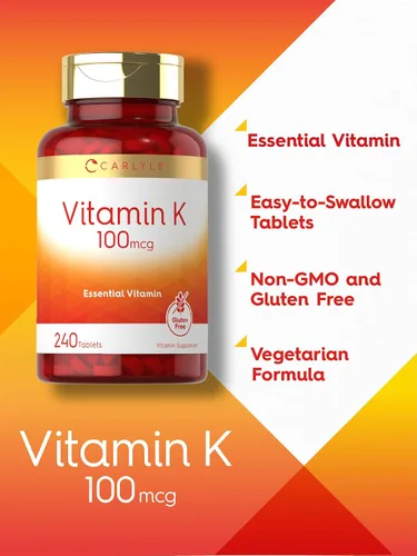 Vista 3 de Carlyle Vitamina K 100 mcg 240 tabletas Vegetariano, sin OMG, sin gluten Suplemento de vitamina K