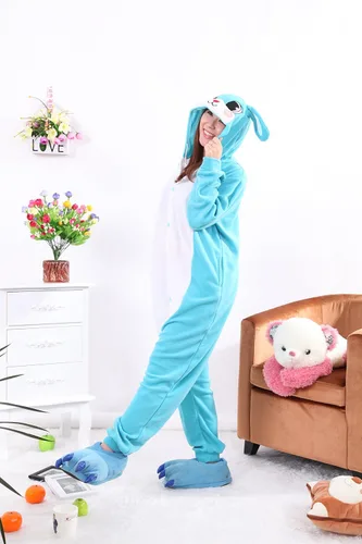 Vista 6 de Honeystore Pijama unisex cálida para adultos, cosplay, conejo, ropa para el hogar Azul