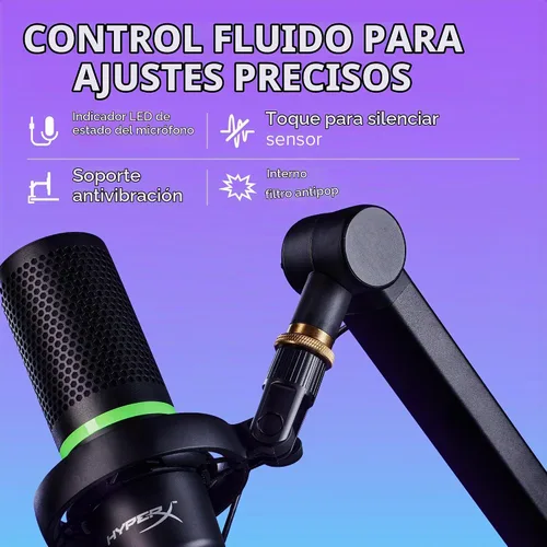 Vista 4 de HyperX DuoCast - Micrófono condensador USB RGB para PC, PS5, PS4, Mac, montaje de choque de bajo perfil, cardioide, omnidireccional, filtro pop