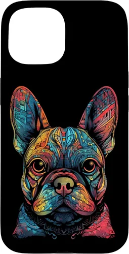Vista 6 de iPhone 16 Colorful French Bulldog Face Frenchie Dog Lover Funny Black Case