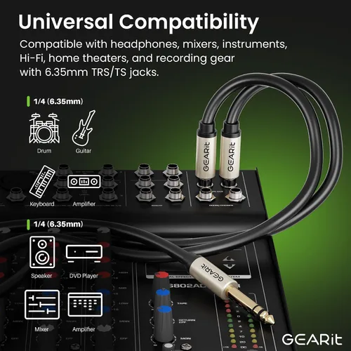 Vista 4 de GEARit Cable de inserción de 10 pies – 1/4 "TRS estéreo macho a doble 1/4" TS mono macho Y-Splitter Breakout Cable, cable de conexión de audio
