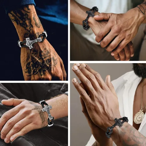 Vista 3 de Bestyle Collar y pulsera de martillo de Thor Viking para hombre genial