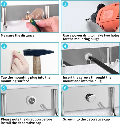 Vista 6 de Ganchos de Pared para Abrigos, (Paquete de 2) Perchero de Pared para Sombreros, Ganchos Simples para Toallas