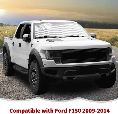 Vista 7 de RT-TCZ Parasol para Parabrisas Protector Solar Escudo Térmico Parasol de Ventana Visera Solar Alfombrilla para Ford F150 2009-2014, Bandera de EE.UU
