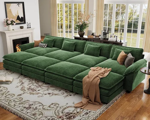Vista 61 de Sofá modular de gran tamaño de 154 pulgadas, cómodo sofá en forma de U con 3 otomanas móviles, sofá moderno de felpilla de 7 plazas para sala