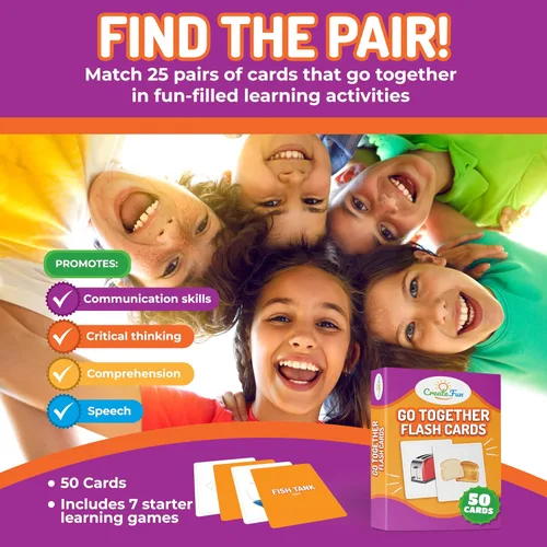 Vista 2 de Tarjetas flash Go Together para niños y adultos – 50 tarjetas realistas de emparejamiento de imágenes para terapia del habla, actividades