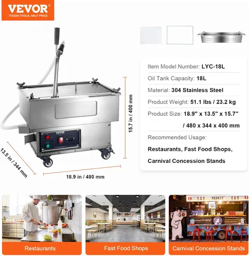 Vista 7 de VEVOR Filtro para freidora profunda de 18 L/44 LBS/5.8 galones, sistema de filtro de aceite para freír máquina de 300 W, filtro de aceite