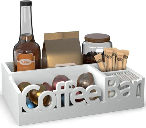 Vista 11 de Organizador de Barra de Café para Encimera - Estación Organizadora de Café de Madera, Organizador de Estación de Café para el Hogar & la Oficina