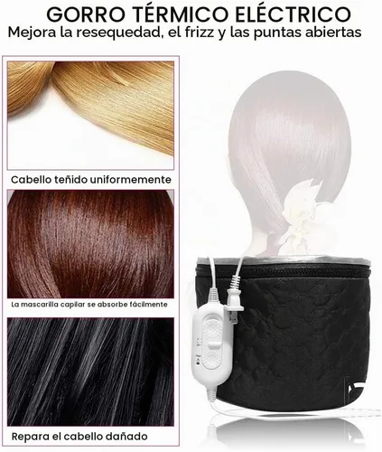 Vista 7 de Gorra eléctrica para el cabello, gorra térmica para el cuidado del cabello, sombrero ajustable para el tratamiento de aceite caliente con 3 modos