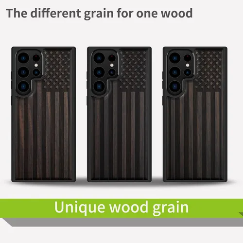 Vista 7 de Carveit Funda de madera para Galaxy S24 Ultra, bandera americana Bandera americana-Madera oscura