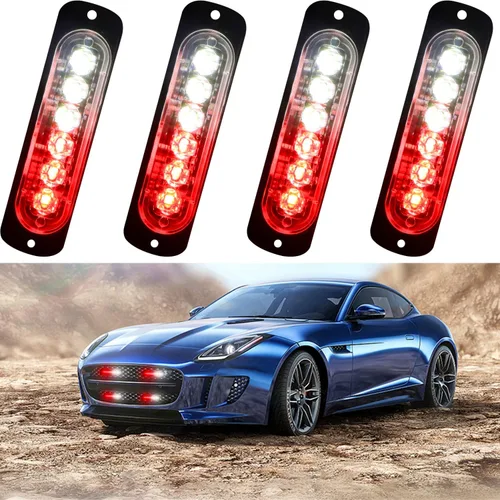 Vista 9 de Luz estroboscópica de advertencia para coche o camión (6 LEDS, ámbar/ámbar, 4 unidades)