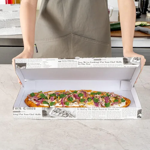 Vista 24 de Restaurantware - Cajas para pizza, 50 unidades, 14 x 7 x 1.5 pulgadas, embalaje de papel de cartón corrugado con bloqueo de pestañas, resistente a