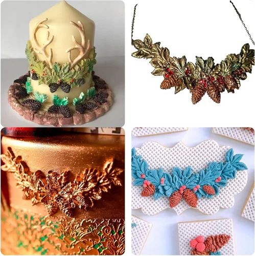 Vista 6 de Moldes de silicona de hojas de acebo de Navidad, molde de fondant de hojas de invierno, moldes de piña de Navidad para hornear chocolate