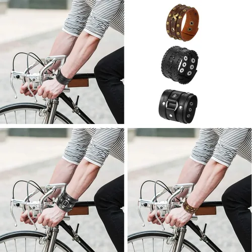 Vista 6 de Aroncent - Pulsera de piel trenzada punk para hombre